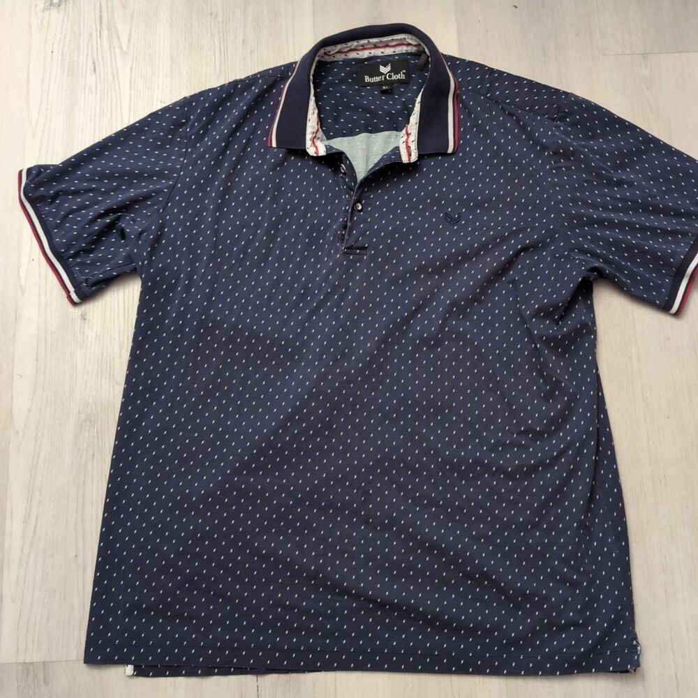 Buttercloth Polo Shirt Mens XL Multi Color Lightning Bolt All Over Print Casual